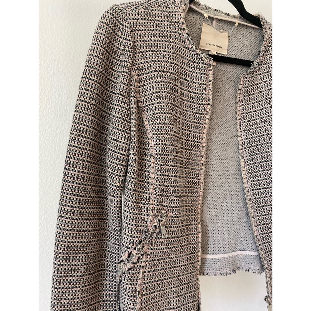 Rebecca Taylor Pink, Navy and Yellow Tweed Blazer